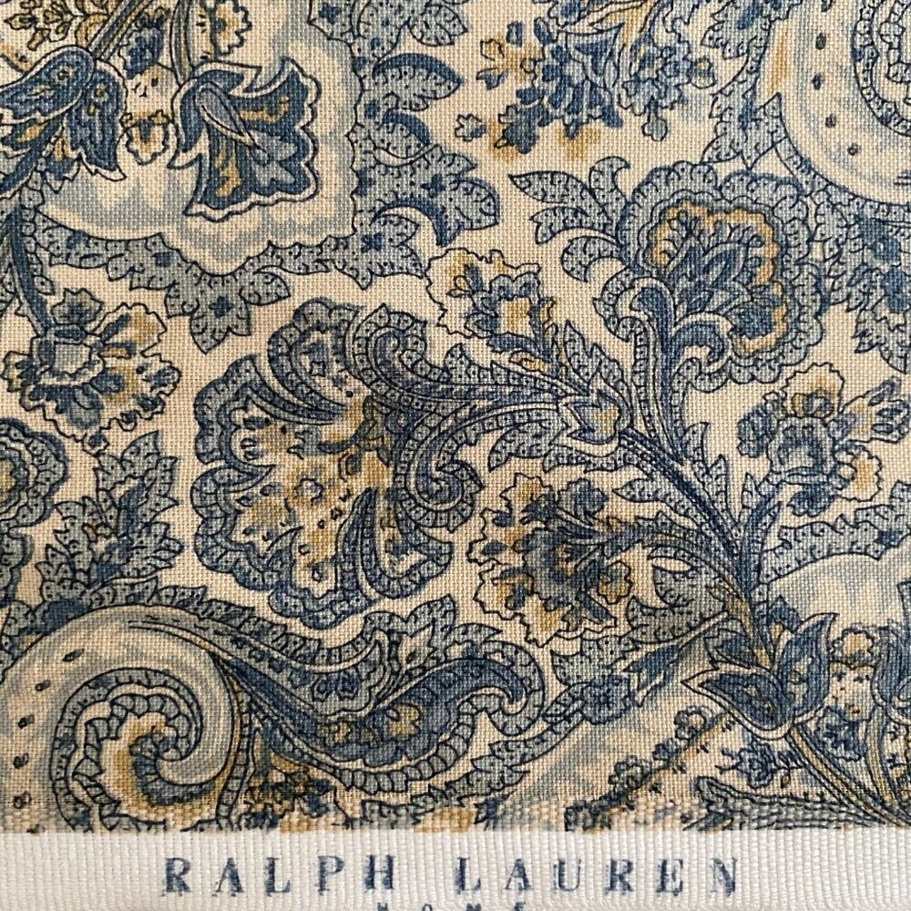 Vtg Ralph Lauren Floral Paisley Fabric Blue cream 5 yds x 54" Cotton Upholstery